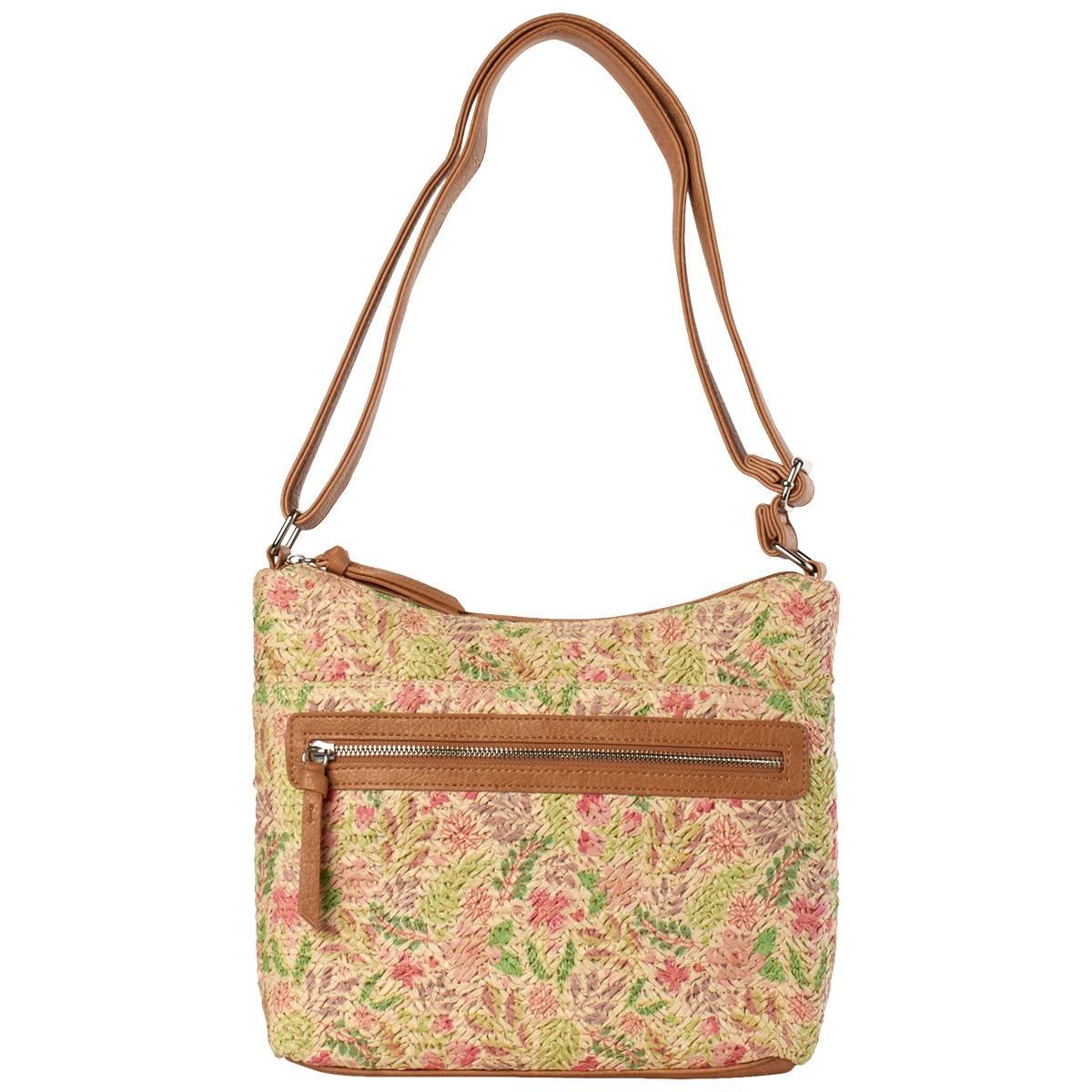 Bueno Floral Straw Double Top Zip Hobo