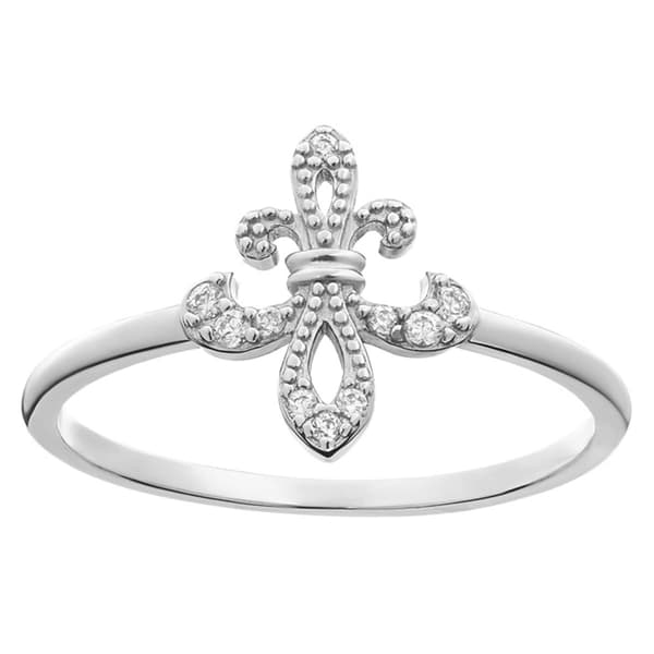 Athra Sterling Silver & CZ Fleur De Lis Ring