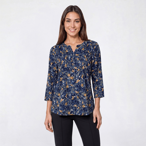 Petite Napa Valley 3/4 Sleeve Floral Pleat Button Front Blouse - image 