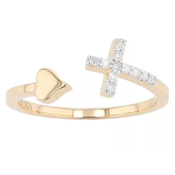Diamond Classics&#40;tm&#41; 1/10ctw. Diamond 14kt. Gold Plated Cross Ring - image 