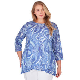 Plus Size Ruby Rd. Must Haves II 3/4 Sleeve Knit Swirl Floral Top