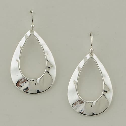 Nickel Free Silver Tone Hammered Teardrop Earrings - image 