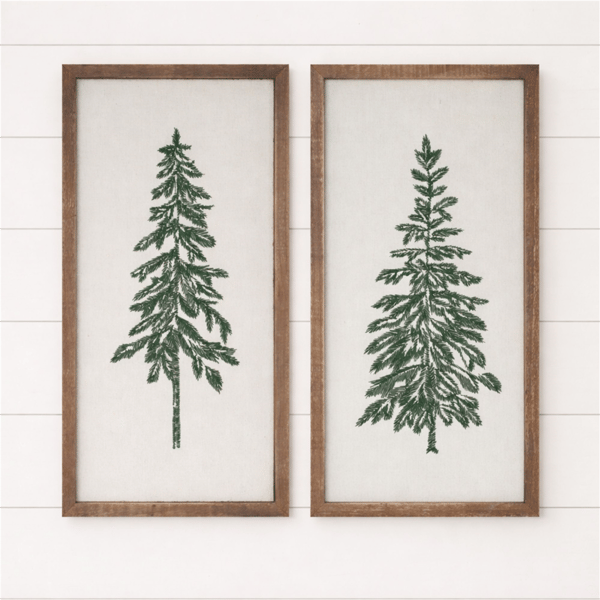 Melrose Embroidered Pine Tree Framed Wall Art - Set of 2