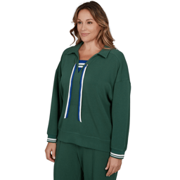 Plus Size Ruby Rd. Game of Luxe Stripe Trim Sweatshirt