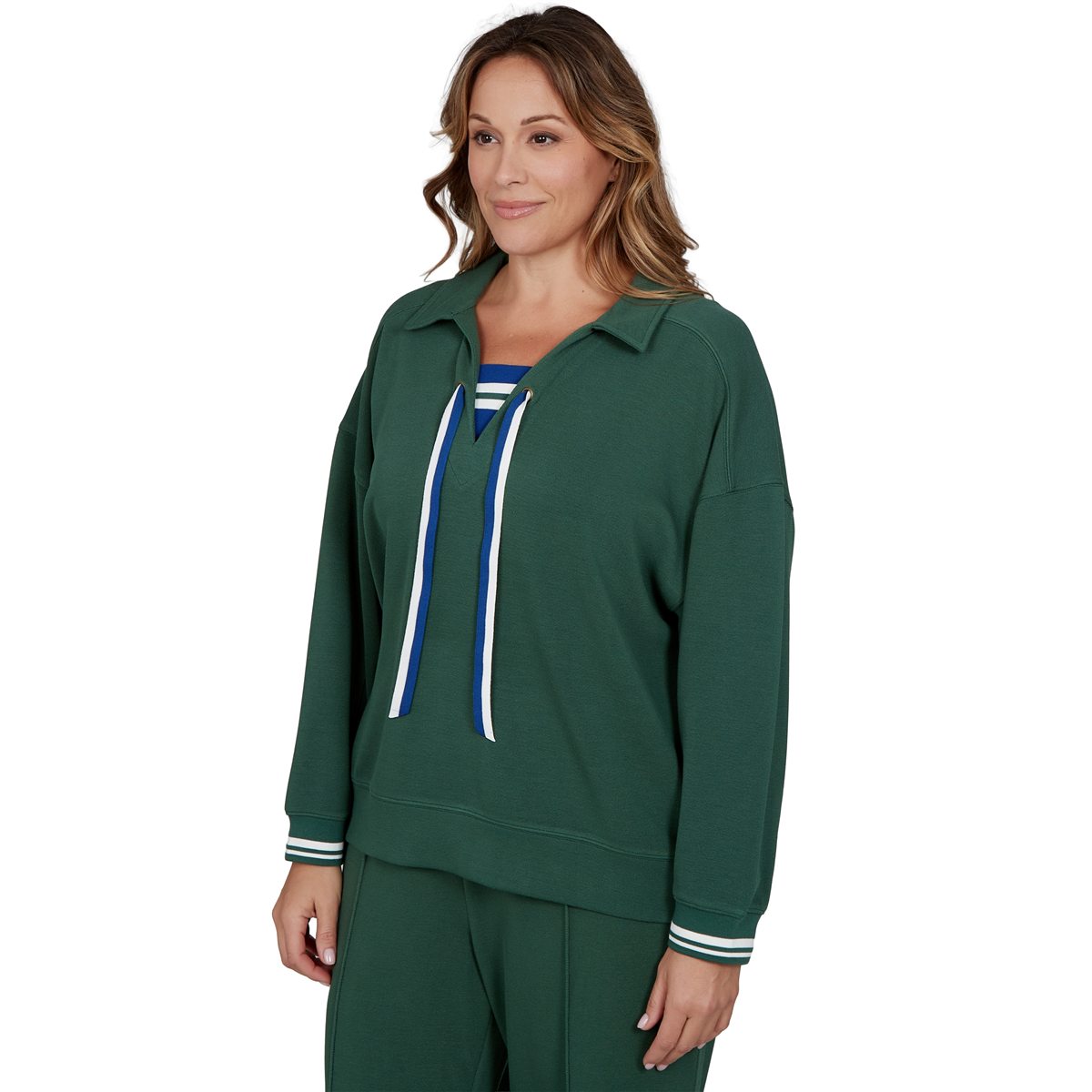 Plus Size Ruby Rd. Game of Luxe Stripe Trim Sweatshirt