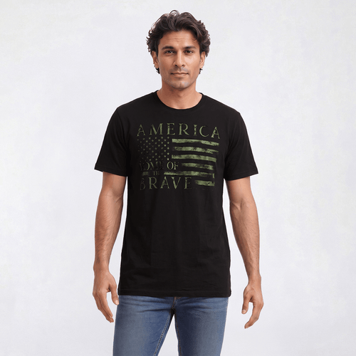 Mens Big & Tall Home of the Brave American Flag Graphic Tee - image 