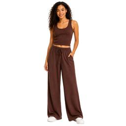 Juniors Hunter & Brown Knit Scoop Tank With Linen Blend Pants Set