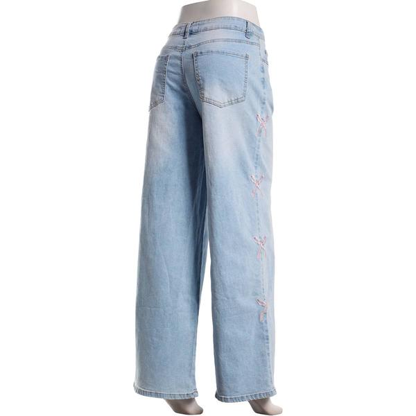 Juniors Madden Girl Bow Embroidery Ultra 90''S Wide Leg Jeans