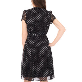 Petite MSK Short Sleeve Dot Chiffon Pintuck A-Line Dress
