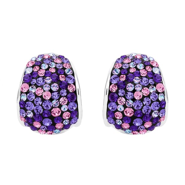 Brass Silver-Plated Purple Crystal Small Hoop Earrings