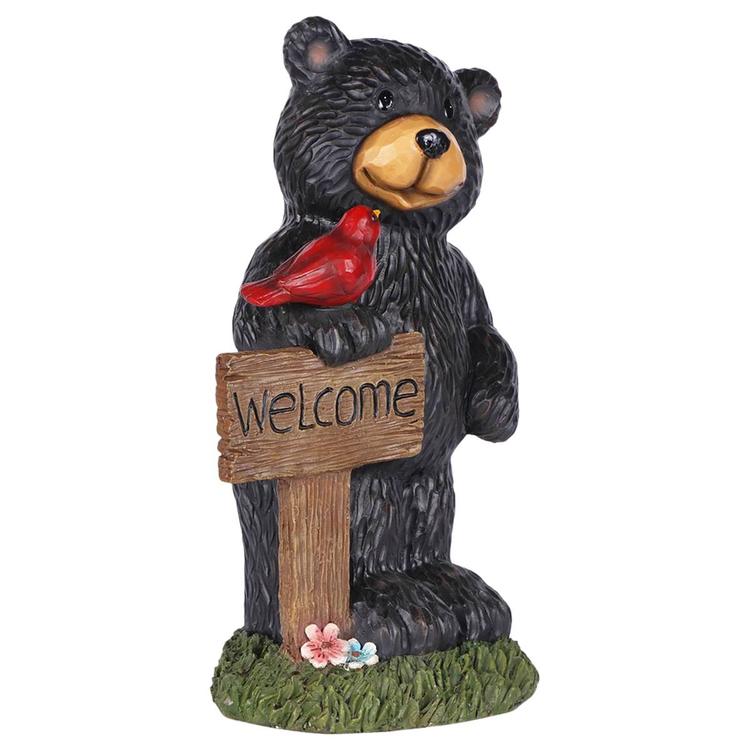 Hi-Line Gift Bear Holding Welcome Sign Garden Statue