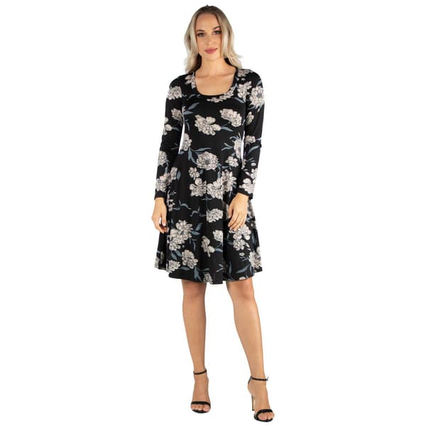 Womens 24/7 Comfort Apparel Floral Long Sleeve Fit & Flare Dress - image 