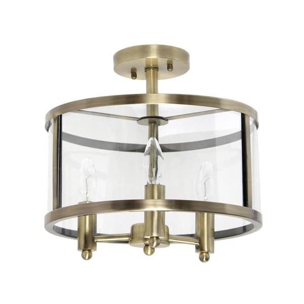 Lalia Home 13in. Industrial Glass/Metallic 3-Light Flushmount