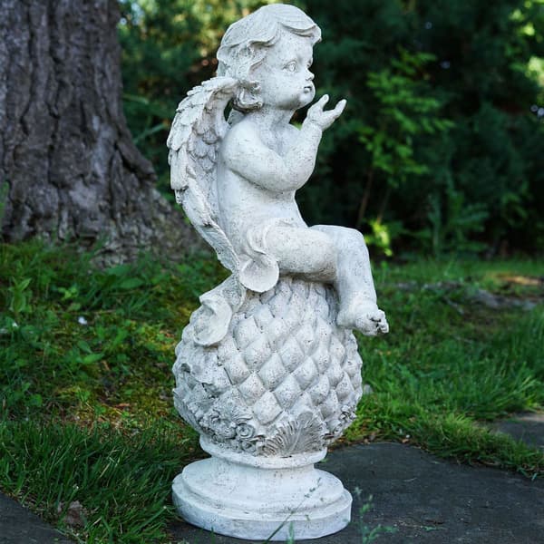 Northlight Seasonal Cherub Angel Holding a Bird Garden Statue - image 
