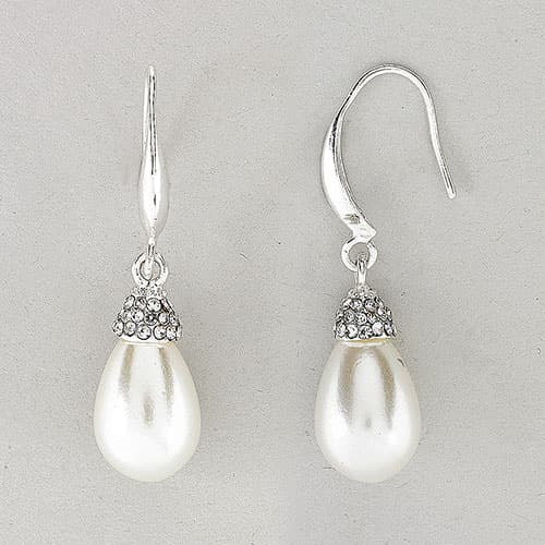 Rosa Rhinestones Pearl Teardrop Wire Earrings - image 