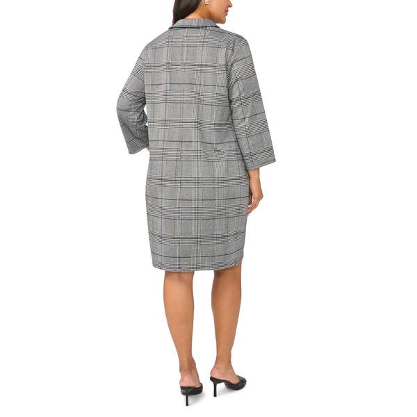 Plus Size MSK 3/4 Sleeve Plaid Grommet Pocket Shift Dress