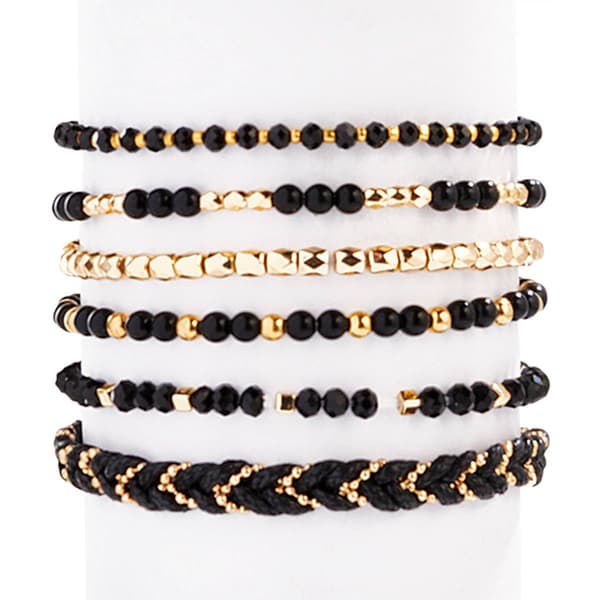 Ashley Cooper(tm) Set of 5 Black & Gold Stretch Bracelets - image 