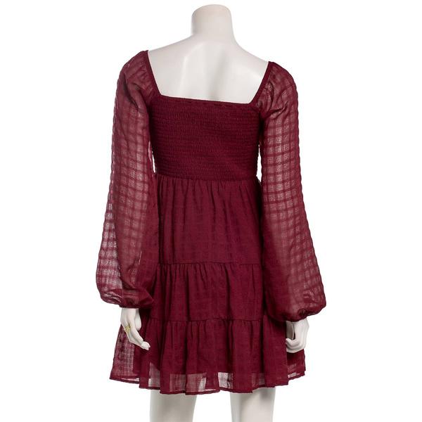 Juniors Jolt Long Sleeve Textured Chiffon Skater Dress