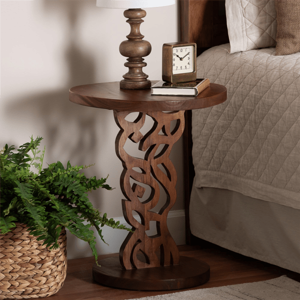 bali & pari Donna Mahogany Wood Nightstand with Pedestal Base