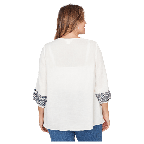 Plus Size Skye’s the Limit Fresh Start Scroll V-Neck Blouse
