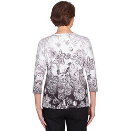 Womens Alfred Dunner Classics 3/4 Sleeve Ombre Floral Tee