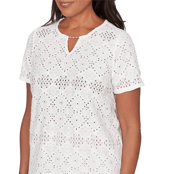 Petite Alfred Dunner Vintage Charm Geometric Eyelet Blouse