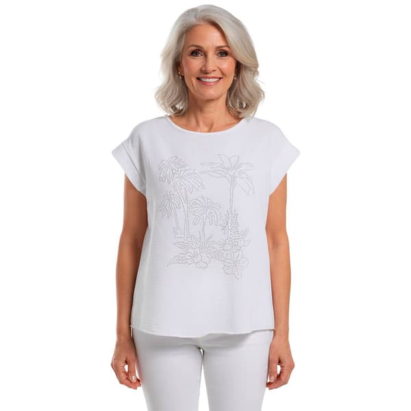 Womens Cocomo Short Sleeve Airflow Studded Palm Tree Blouse - image 