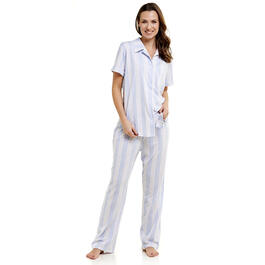 Womens Laura Ashley&#40;R&#41; Short Sleeve Stripe Notch Collar Pajama Set