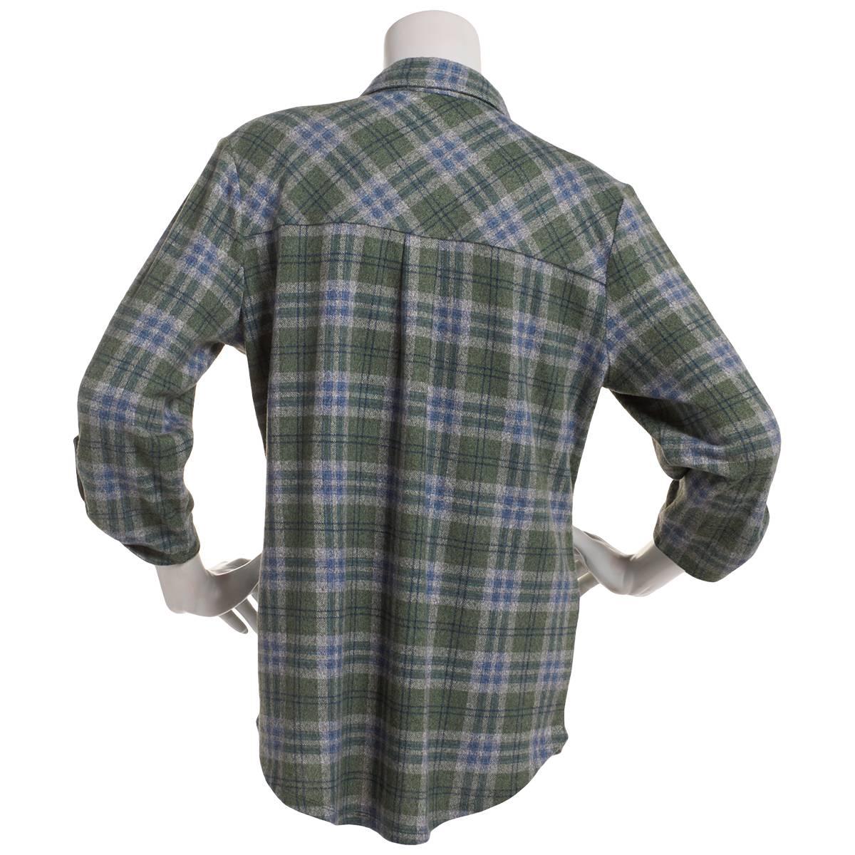 Womens Emily Daniels 1 Pocket Plaid Hacci Blouse-Green/Blue