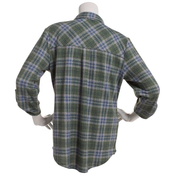 Womens Emily Daniels 1 Pocket Plaid Hacci Blouse-Green/Blue