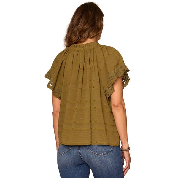 Womens Democracy Short Sleeve Ruffle Split Neck Woven Blouse