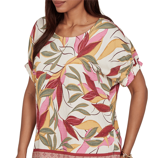 Womens Ruby Rd. Sedona Escape Short Sleeve Leaf Blouse