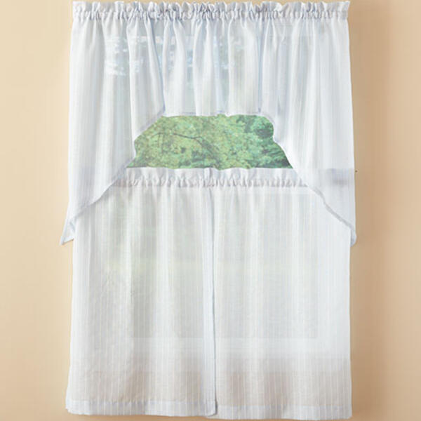Serene Linen Look Stripe Sheer Kitchen Curtains - image 