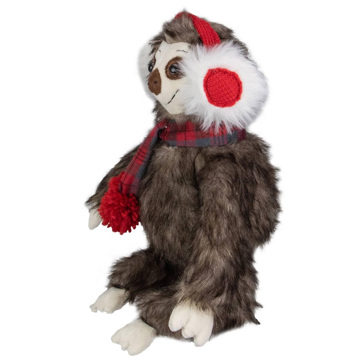 Northlight Plush Sitting Winter Sloth with Scarf Christmas Figure
