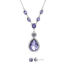 Roman Amethyst Glass Halo Teardrop Dangle Earrings & Necklace Set
