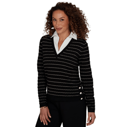 Petite Emaline Soiree Long Sleeve Two-in-One Stripe Sweater