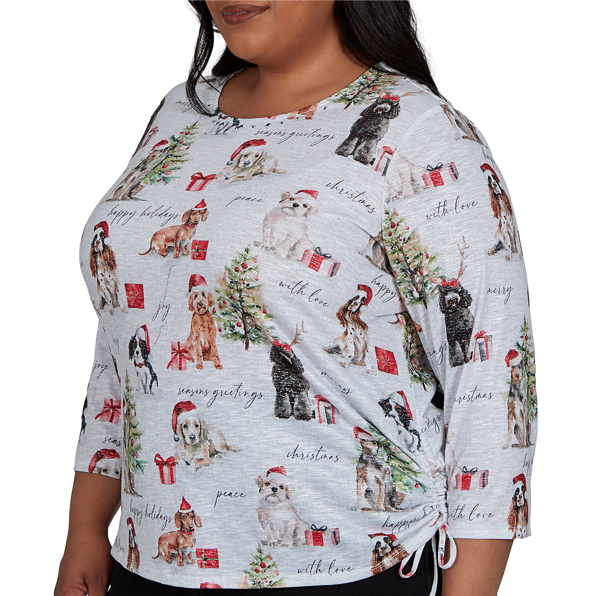 Plus Size Alfred Dunner Classics 3/4 Sleeve Gift Giving Dogs Tee