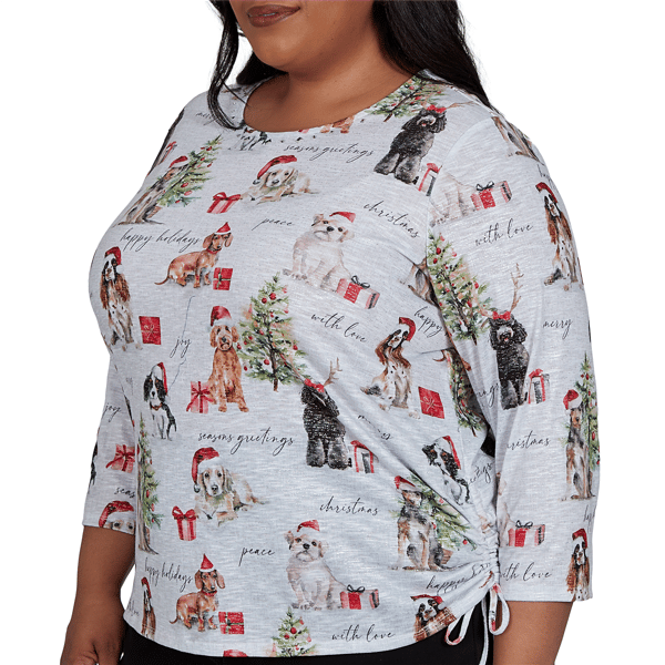 Plus Size Alfred Dunner Classics 3/4 Sleeve Gift Giving Dogs Tee