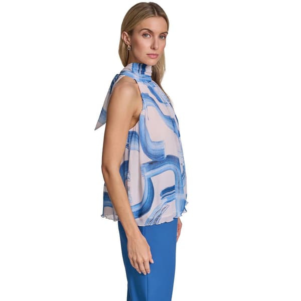 Womens Calvin Klein Sleeveless Halter Tie Neck Abstract Blouse