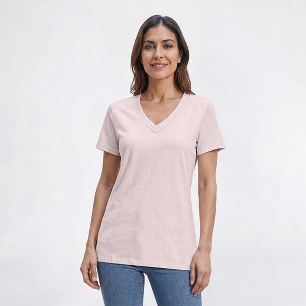 Womens Hasting & Smith Short Sleeve Solid V Neck Tee