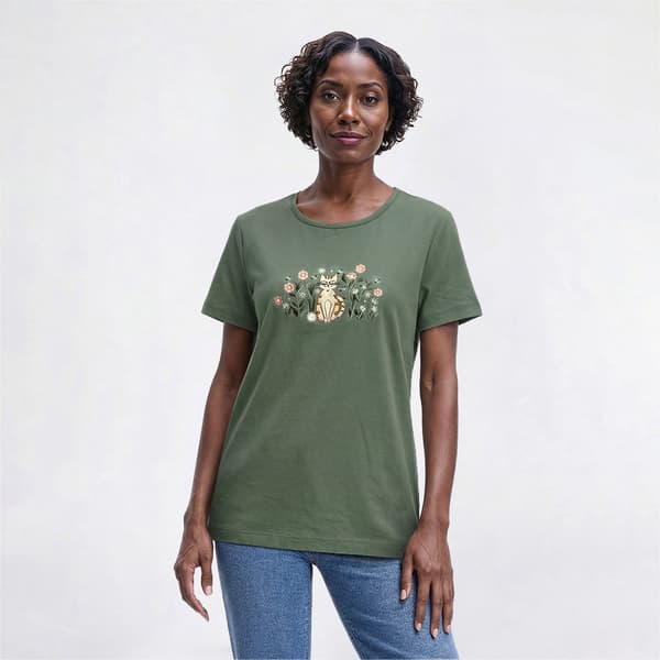 Petite Bonnie Evans Cat & Floral Short Sleeve Tee - image 
