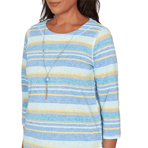 Womens Alfred Dunner Beachcomber 3/4 Sleeve Coastal Stripe Tee