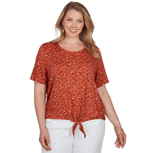 Plus Size Emaline Key Items Short Sleeve Abstract Tie Hem Blouse - image 