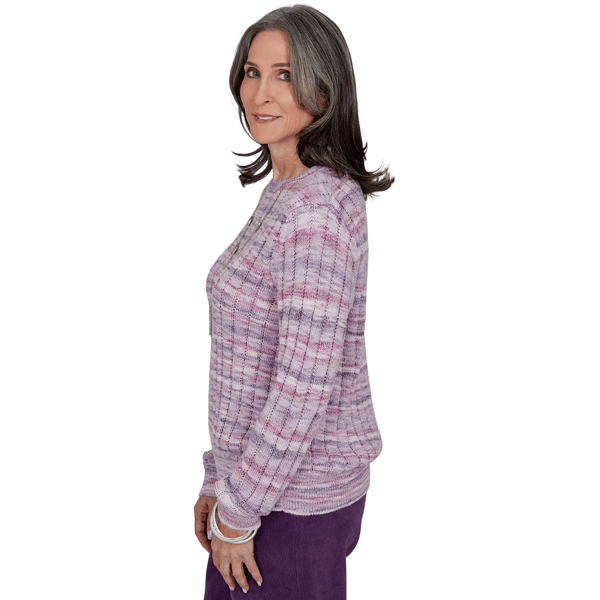 Petite Alfred Dunner Vail Space Dye Rib Knit Sweater