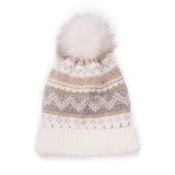 Womens MUK LUKS® Mixed Yarn Cuff Pom Beanie - Ivory