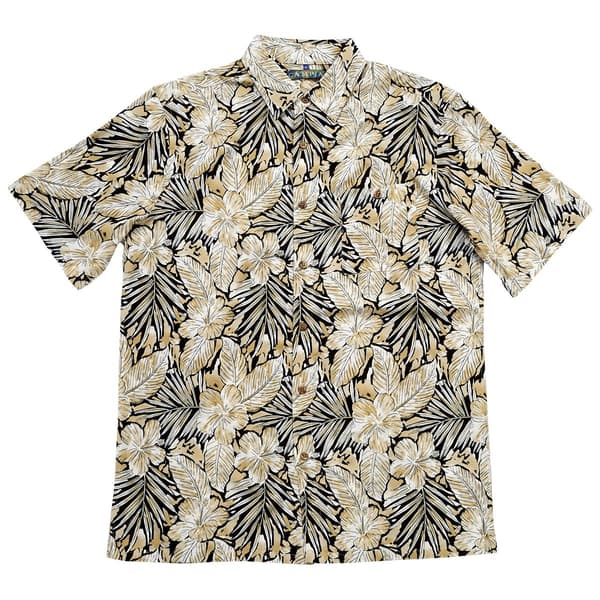 Mens Campia Short Sleeve Leaf Button Down Sport Shirt - Tan