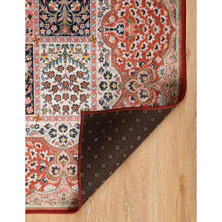 Linon Emerald Collection Red Blocked Area Rug - 6x9