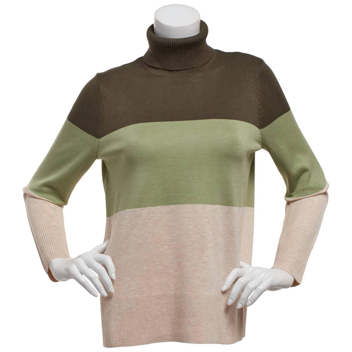 Womens Retrology Color Block Long Sleeve Turtleneck Sweater