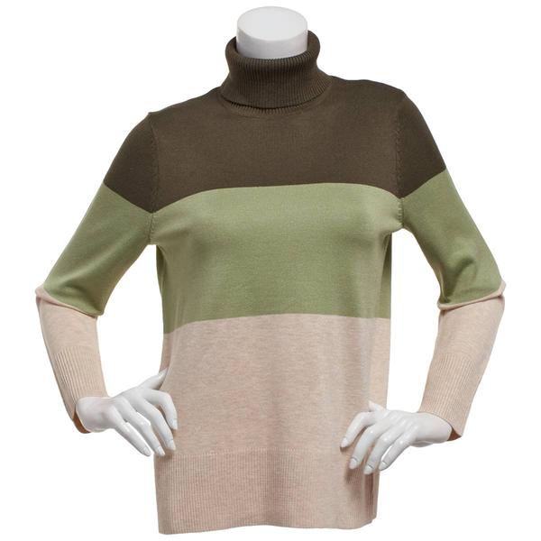 Plus Size Retrology Color Block Long Sleeve Turtleneck Sweater
