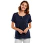 Womens Thomas & Oliva Short Sleeve Keyhole Neck Lace Trim Blouse - image 1
